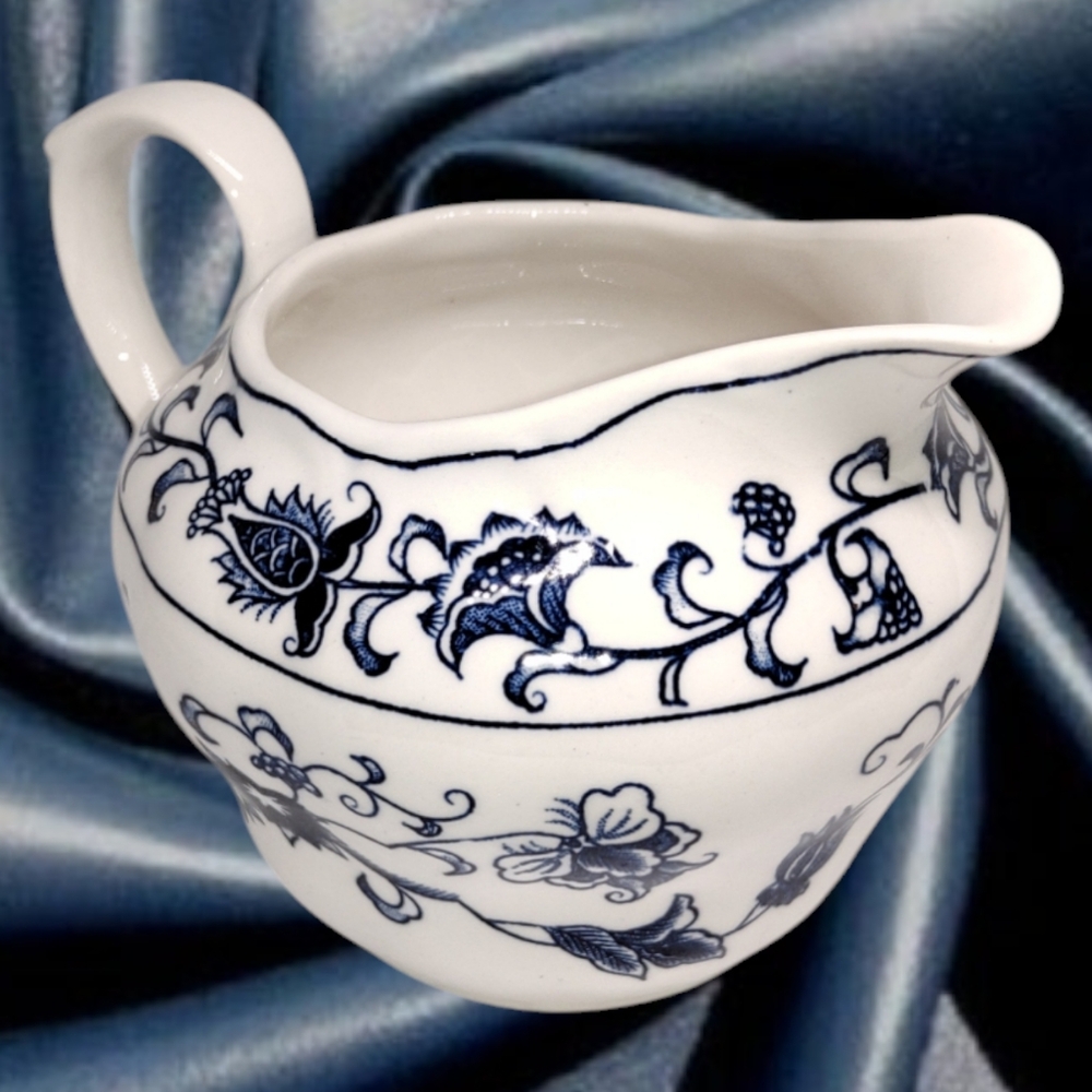 Ironstone Ming Tree ~ Blue and White Floral Teacup Set with Creamer. Japan - Picture 9 of 11